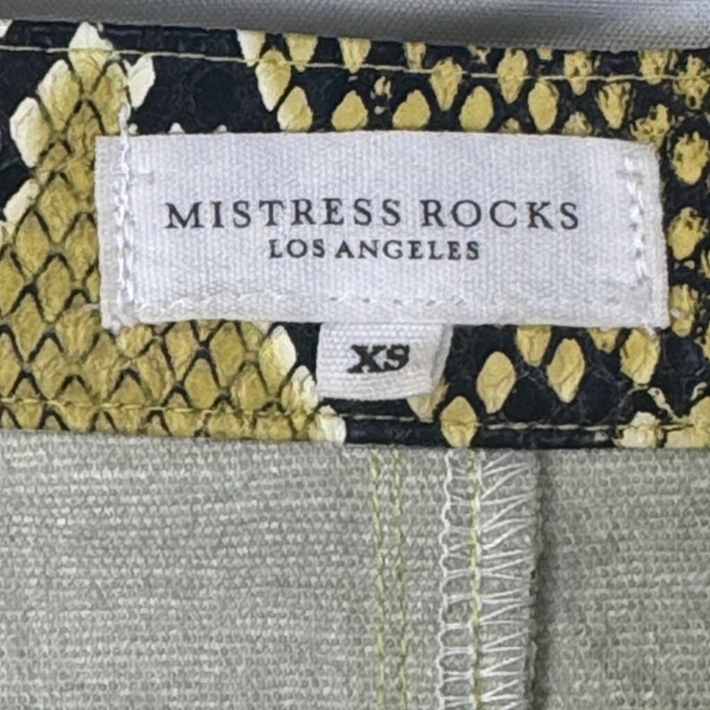 Mistress Rocks Wide-Leg Pants Yellow Snake Print Faux Patent Leather Flat Front - Picture 7 of 12